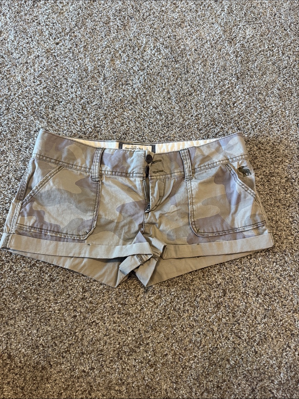 Abercrombie & Fitch Women's Camo Roll-Hem Jean Shorts - Tan/Beige